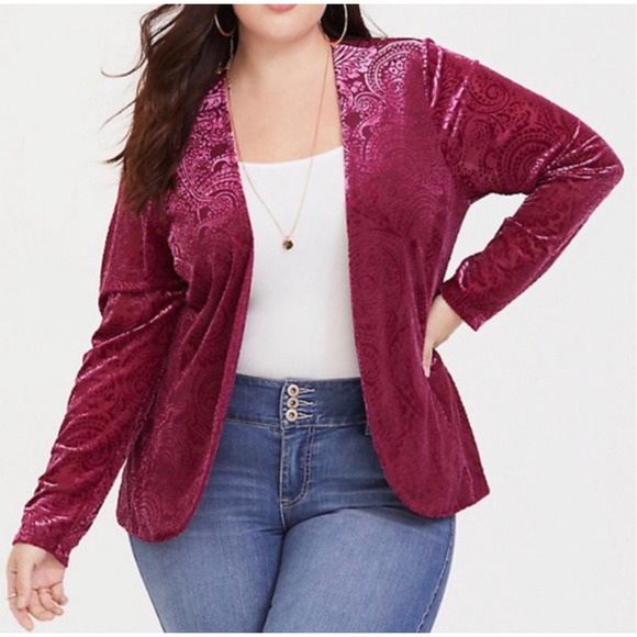 Torrid Womens Crushed Velvet Cardigan Size 3X Plus Open Front Cottagecore Boho - Picture 3 of 9